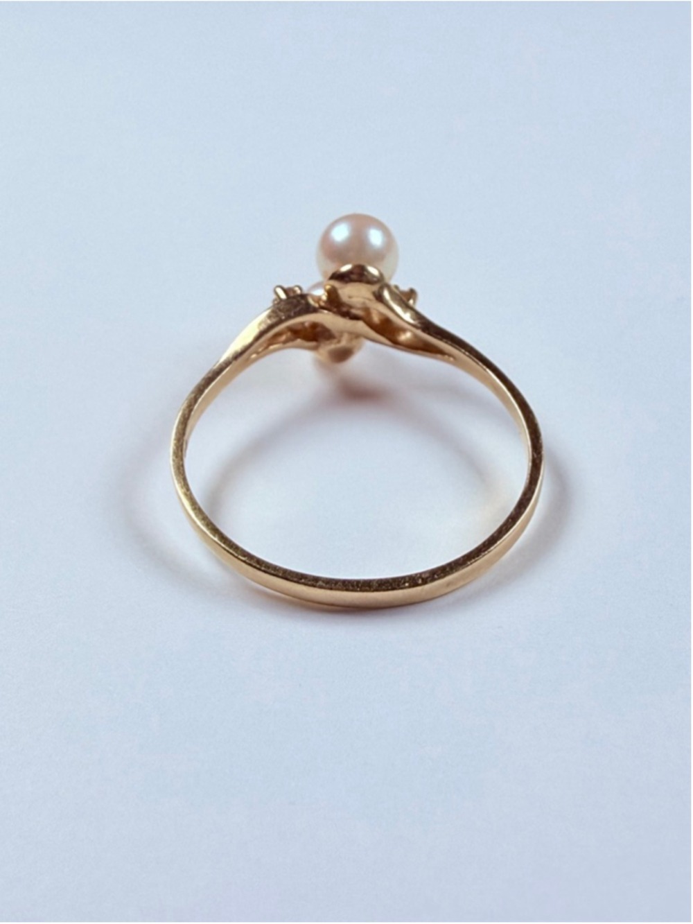 14K Solid Yellow Gold Genuine Diamond & 5MM Bypass Double Pearl VTG Ring - Picture 8 of 13